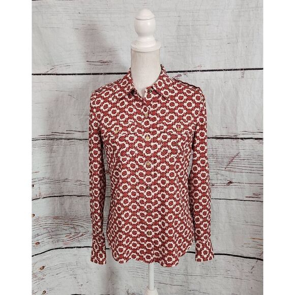Tory Burch Tops - Tory Burch Long Sleeve Button Front Geometric Blouse Size 2